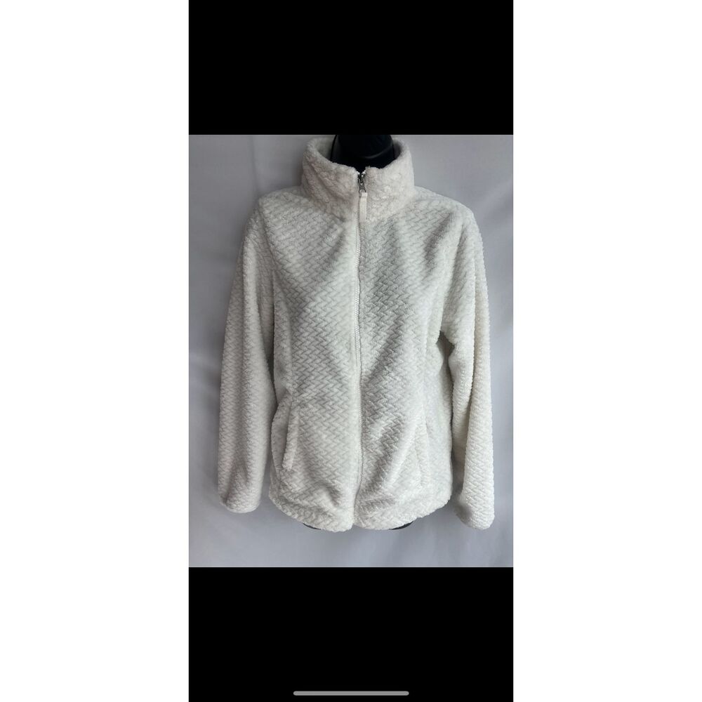 Free 2B White Plush Full Zip Jacket sz M Casual Teddy Spring Transitional Soft